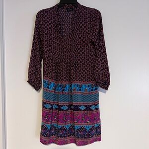 Tolani Silk Blue and Pink Patterned Dress GUC